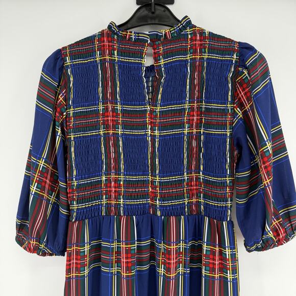 Sugarlips Lakeview Blue Red Plaid Smocked Tiered Maxi Dress Womens Size Medium - Picture 8 of 13